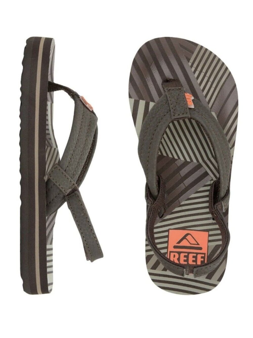 Reef Little AHI Brown Black Gray Comfort Beach Flip Flop Sandals NEW Toddler 5/6